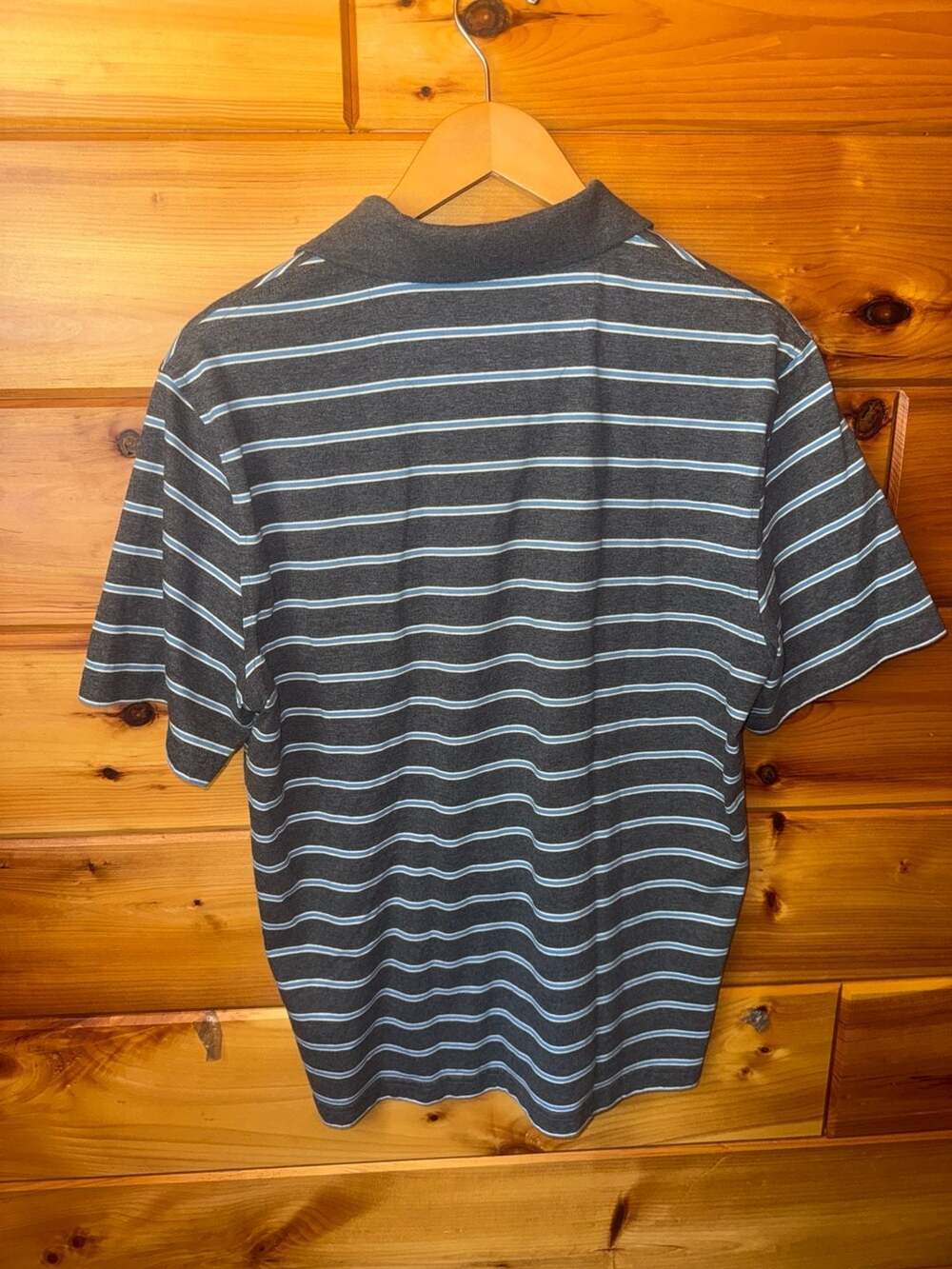 George Men's Short Sleeve Striped Pocket Polo Shirt Gray Blue - Picture 2 of 3